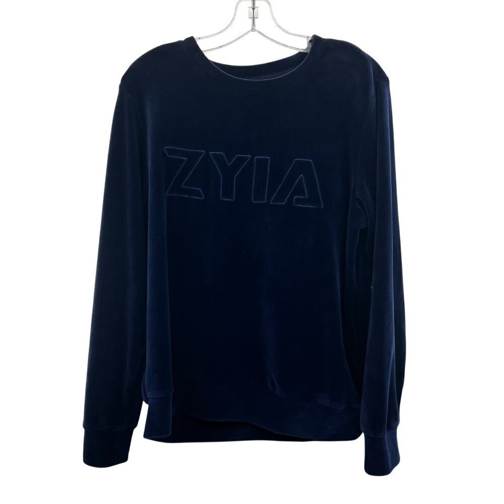 Zyia Active Women's Velour Pullover Sweatshirt Navy Size Medium